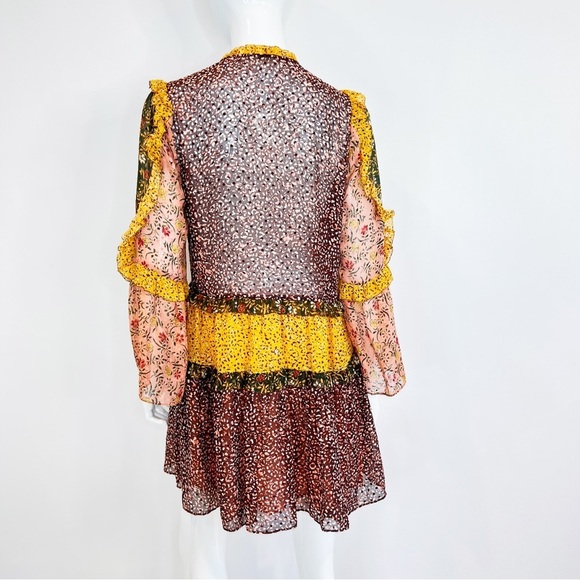 BOHO Fall Ruffle Floral Bohemian Mini Dress Size 4 - Picture 10 of 15